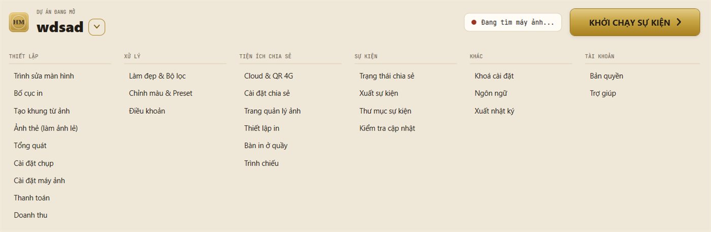 Màn hình quản lý chính của HM Photobooth bản 0.6.61